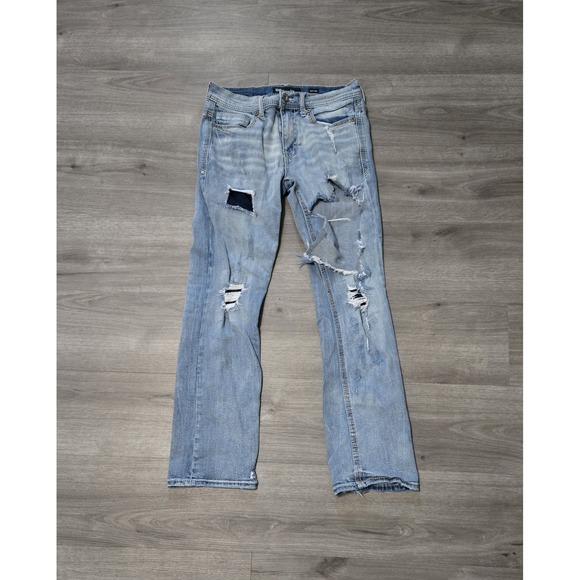 BKE Aiden Jeans Mens 30x30 Blue Bootleg Thrashed Destroyed Rips Distressed - Picture 1 of 11